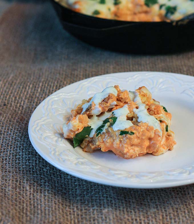 Buffalo Chicken Tot Skillet Bake