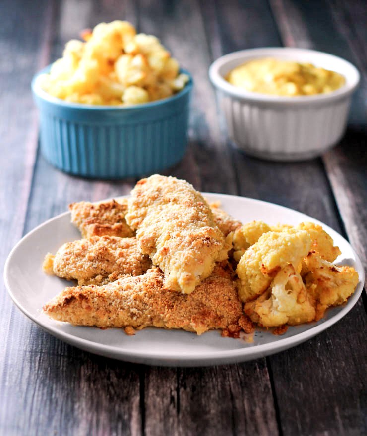 Baked Almond Crusted Chicken Fingers with Cauliflower Fries